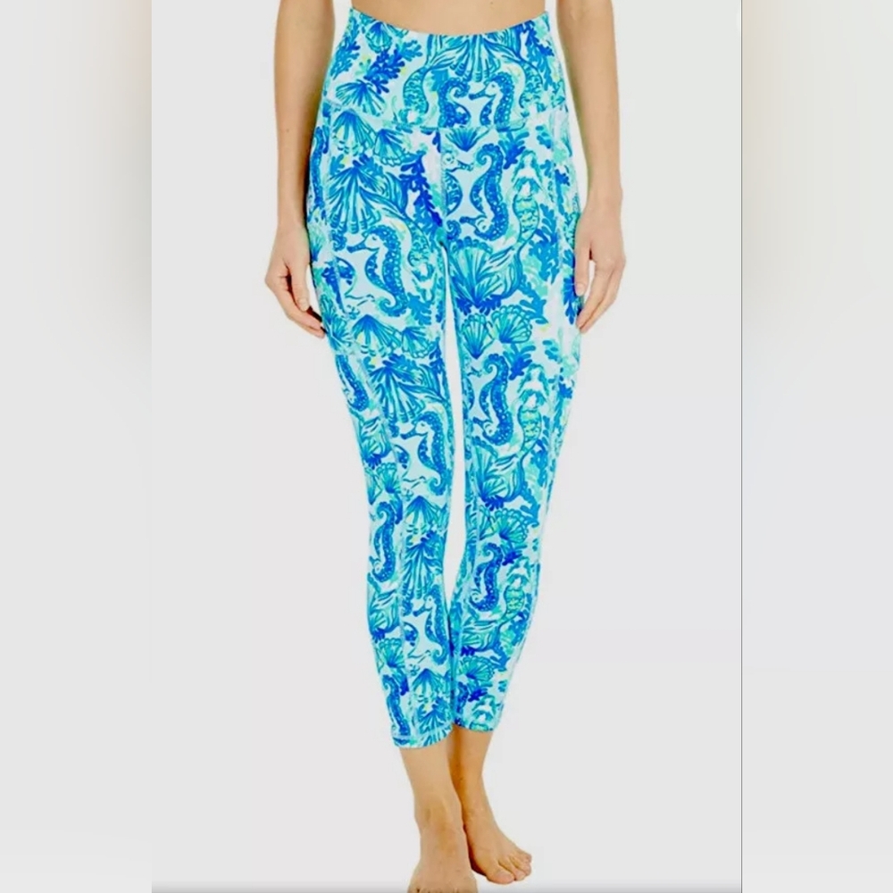 NWT!! LILLY PULITZER UPF 50+ HIGH RISE WEEKENDER MIDI LEGGING IN SEA GLASS!! XXS
